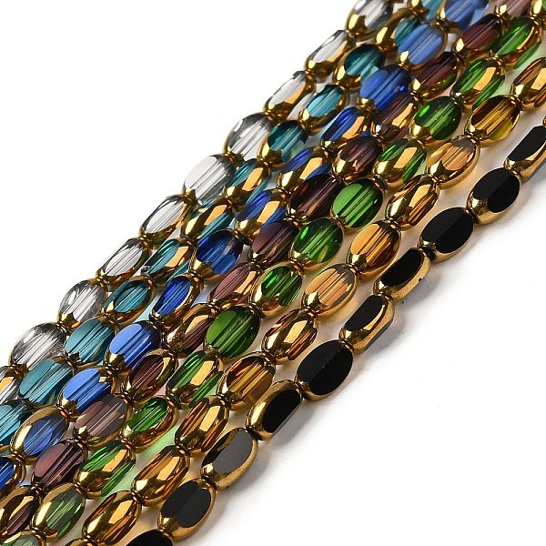 

PandaHall Electroplate Transparent Glass Beads Strands, Faceted Oval, Mixed Color, 7x4.5x3.5mm, Hole: 1mm, about 50pcs/strand, 12.99''(33cm)..., Multicolor