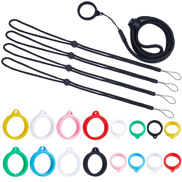 

PandaHall CRASPIRE Adjustable Polyester Neck Lanyard, with Silicone Pendant, Mixed Color Silicone Ring Multicolor