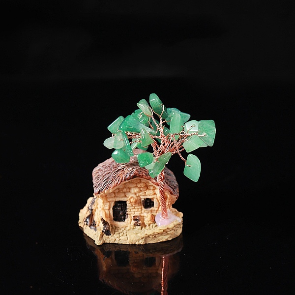 

PandaHall Natural Green Aventurine Chips Tree Decorations, Resin House Base with Copper Wire Feng Shui Energy Stone Gift for Home Office...
