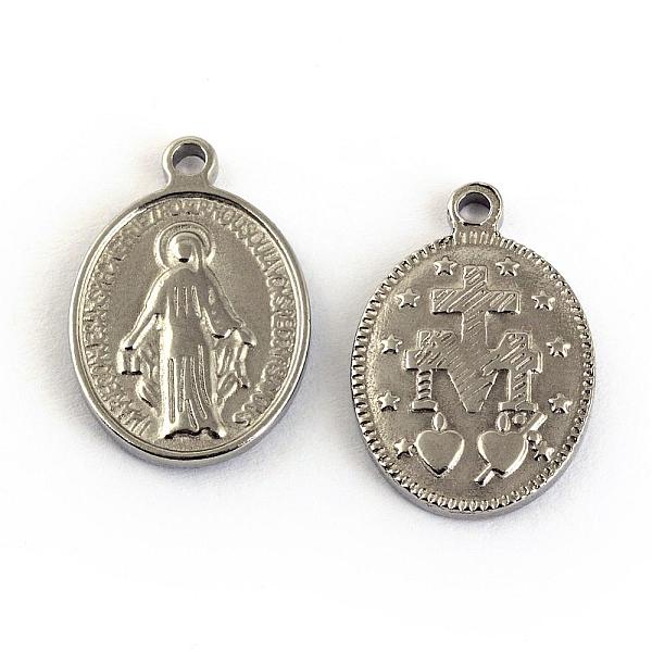 

PandaHall 304 Stainless Steel Pendants, Oval with Virgin Mary, Stainless Steel Color, 19x13x2mm, Hole: 2mm 304 Stainless Steel Oval