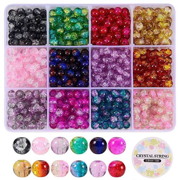 

PandaHall DIY Jewelry Making Kits, Including 300Pcs 12 Colors Spray Painted Crackle Glass Beads, Round, Two Tone, with Clear Elastic Crystal..., Multicolor