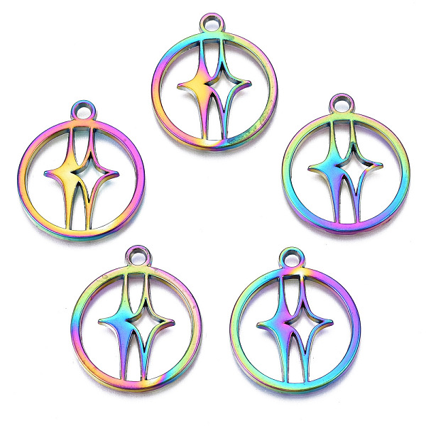 

PandaHall Rainbow Color Alloy Pendants, Cadmium Free & Nickel Free & Lead Free, Ring with Star, 27x23x1.5mm, Hole: 2.5mm Alloy Ring