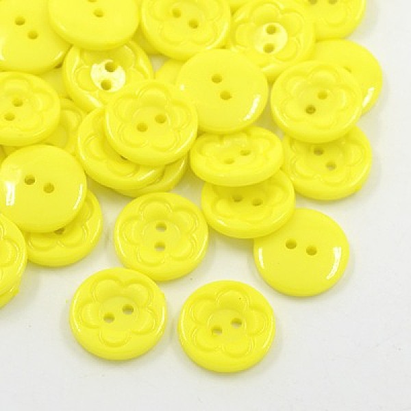 

PandaHall Acrylic Sewing Buttons for Clothes Design, Plastic Buttons, 2-Hole, Dyed, Flat Round with Flower Pattern, Yellow, 16x3mm, Hole...