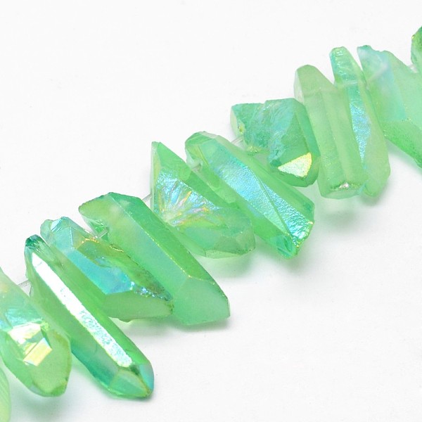 

PandaHall Electroplated Natural Quartz Crystal Bead Strands, Nuggets, Dyed, Spring Green, 16~36x5~8x5~8mm, Hole: 1.5mm, about 15pcs/strand...