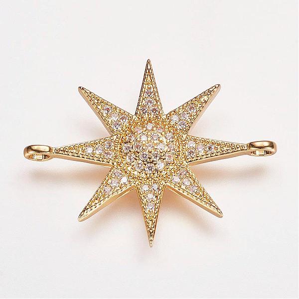 

PandaHall Brass Micro Pave Cubic Zirconia Links, Star, Golden, 31x24x3mm, Hole: 2mm Brass+Cubic Zirconia Star