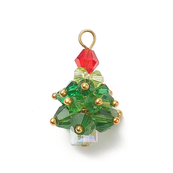 

PandaHall Christmas Tree Glass Pendants, with Real 18K Gold Plated Brass Beads and Findings, Colorful, 26x18.5x18.5mm, Hole: 2.2mm..., Green