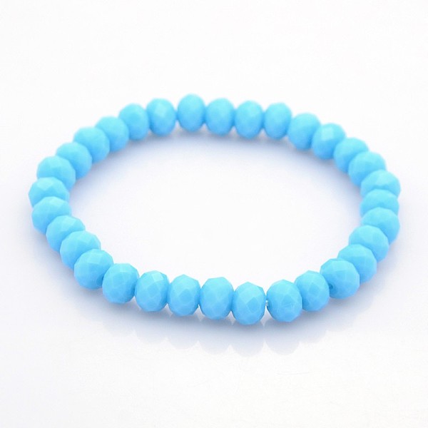 

PandaHall Faceted Opaque Solid Color Crystal Glass Rondelle Beads Stretch Bracelets, Deep Sky Blue, 68mm Glass Blue