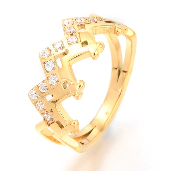 

PandaHall 304 Stainless Steel Finger Rings, with Crystal Rhinestone, Wave, Golden, US Size 7, Inner Diameter: 17mm Stainless..., Clear