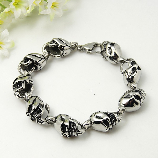 Mens 304 Bracciali In Acciaio Inox Cranio Per Halloween