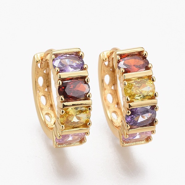 

PandaHall Brass Micro Pave Clear Cubic Zirconia Huggie Hoop Earrings, Long-Lasting Plated, Ring with Rectangle, Colorful, Real 18K Gold...