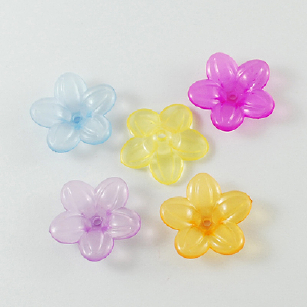 

PandaHall Transparent Acrylic Beads, Flower, Mixed Color, 21x21x5mm, Hole: 2mm, about 1100pcs/500g Acrylic Flower Multicolor