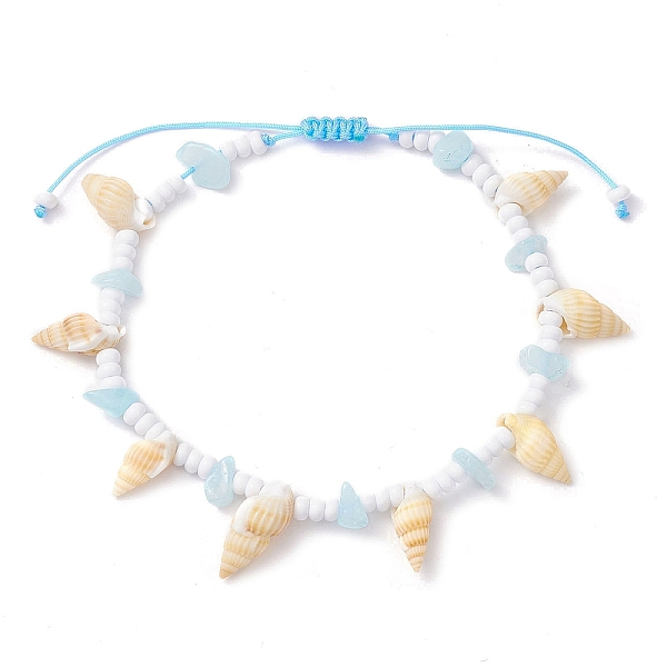 

PandaHall Natural Spiral Shell Braided Anklets, with Glass and Natural White Jade Beads, Deep Sky Blue, Inner Diameter: 2-5/8~4-1/8 inch...