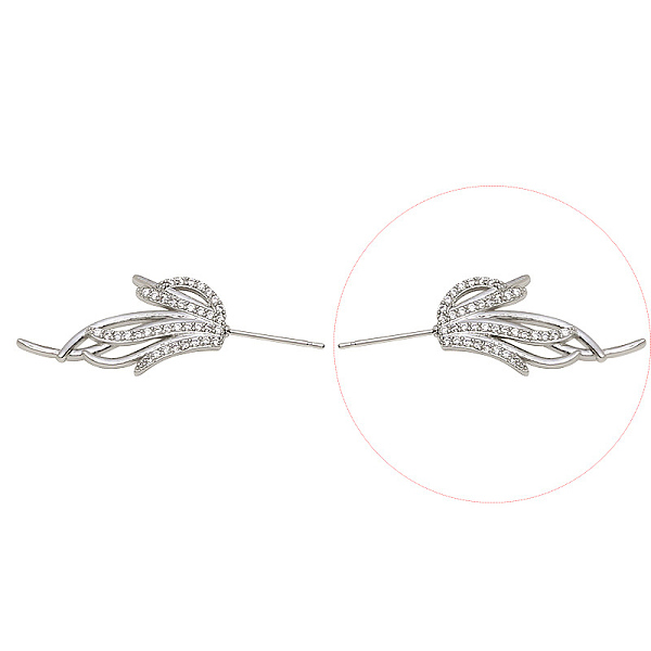 

PandaHall Brass Micro Pave Clear Cubic Zirconia Fishtail Head Pins, for Baroque Pearl Making, Platinum, 36x14mm Brass