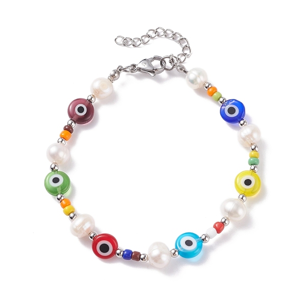 Natural Pearl & Evil Eye Protection Beaded Bracelet For Women