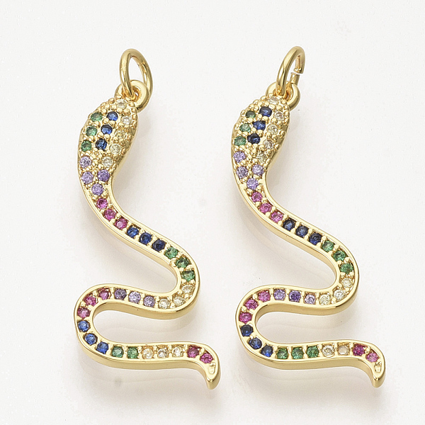 

PandaHall Brass Micro Pave Cubic Zirconia Pendants, with Jump Rings, Snake, Colorful, Golden, 31x11.5x3mm, Hole: 3mm Brass+Cubic Zirconia...
