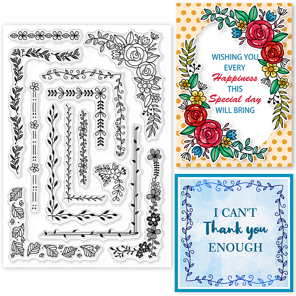

PandaHall GLOBLELAND Flower Leaf Lace Plant Lace Corner Clear Stamps Pattern Lines Wave Leaves Silicone Clear Stamp Seals for DIY...