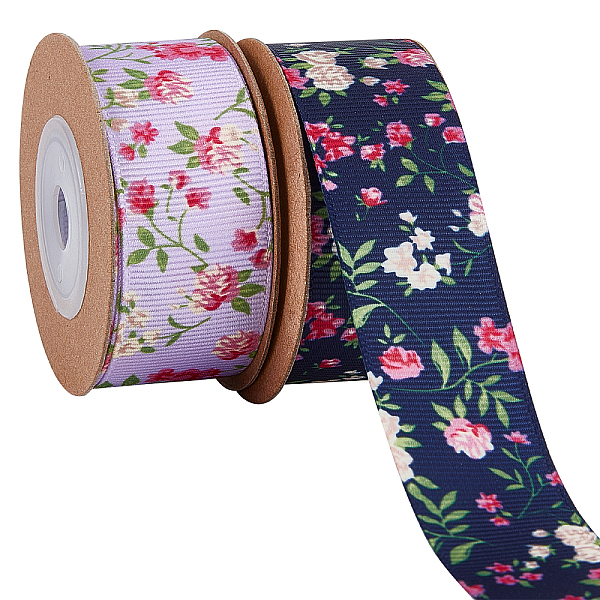 

PandaHall GORGECRAFT 2 Rolls 25mm x 5m Floral Printed Grosgrain Ribbon Single Side Flower Printed Polyester Ribbon Tape for DIY Handmade..., Multicolor