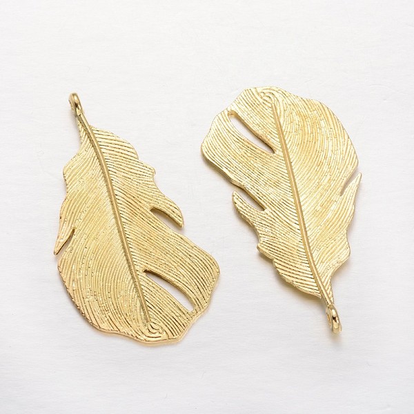 

PandaHall Feather Alloy Pendants, Golden, 48x26x2mm, Hole: 2mm Alloy Feather