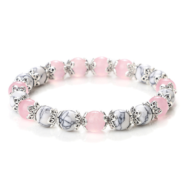 

PandaHall Natural Rose Quartz & Howlite Round Beaded Stretch Bracelets for Women Mixed Stone Round