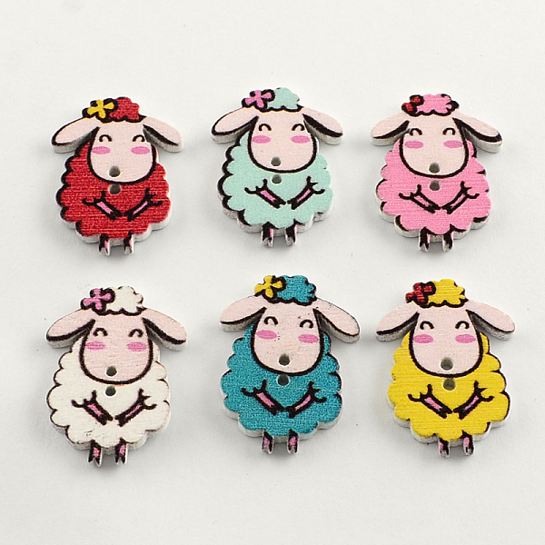 

PandaHall 2-Hole Printed Wooden Buttons, Sheep, Mixed Color, 28x20x2.5mm, Hole: 2mm Wood Sheep Multicolor