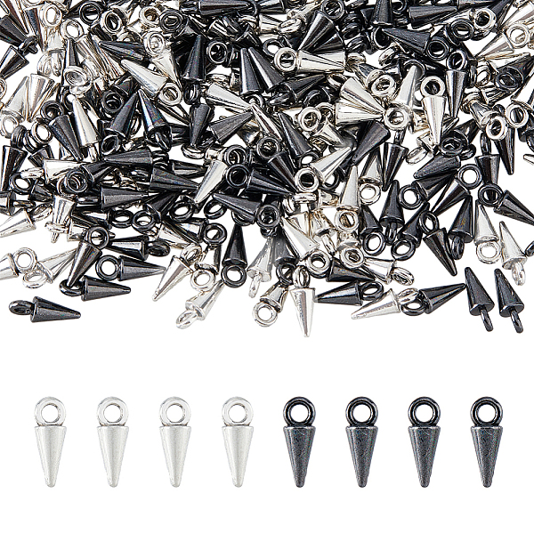 

PandaHall DICOSMETIC 200Pcs 2 Colors Alloy Charms, Cone Charm, Mixed Color, 11x4mm, Hole: 2mm, 100pcs/color Alloy Cone