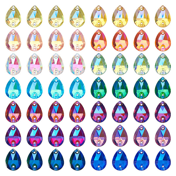 

PandaHall 72pcs 12 colors Teardrop Shape Sew on Rhinestone, Glass Rhinestone, 2-Hole Links, Plated Flat Back, Garment Accessories, Mixed..., Multicolor