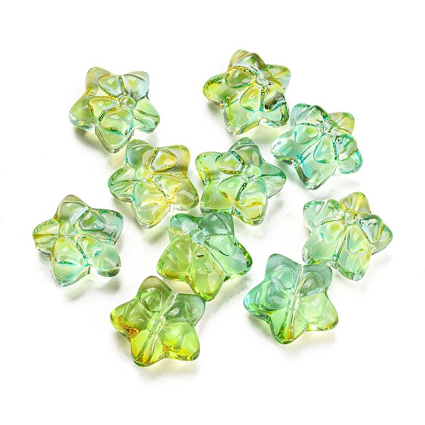 

PandaHall Transparent Glass Beads, Star with Bowknot, Green Yellow, 13.5~14x14.5x7~8mm, Hole: 1.2mm Glass Star