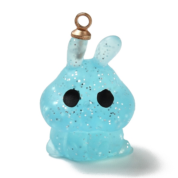 

PandaHall Halloween Theme Translucent Resin Pendants, with Light Gold Tone Alloy Findings, Rabbit with Glitter, Sky Blue, 20.5x13.5x12.5mm...
