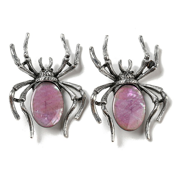 

PandaHall Dual-use Items Alloy Pave Dyed Shell Spider Brooch, with Jet Rhinestone, Antique Silver, Old Rose, 57.5~58x41.5~42x12.5mm, Hole...