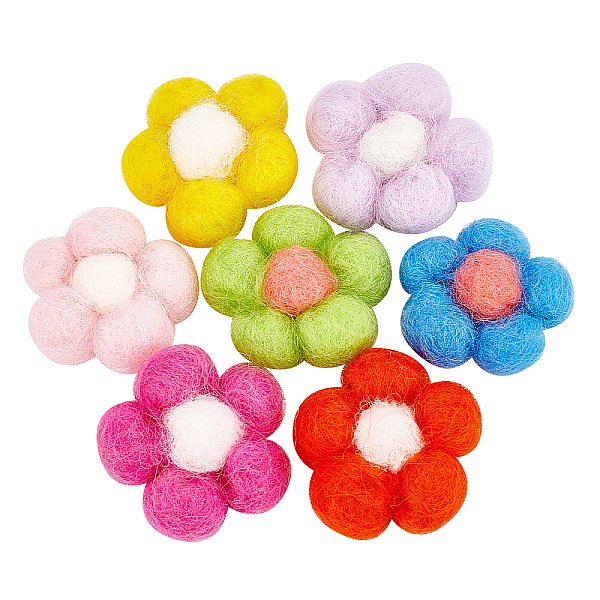 PandaHall FINGERINSPIRE 14 Pcs Wool Felt Flower 7 Colors Wool Needle Felting Flower Crafts 36mm/1.4inchHandmade Felt Flower for Decoration...