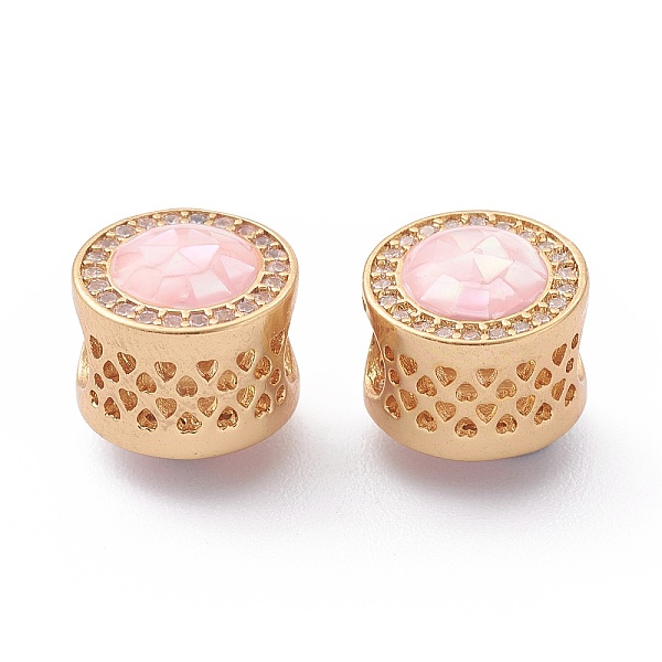

PandaHall Brass Micro Pave Clear Cubic Zirconia European Style Beads, with Shell, Light Gold, Column, Mixed Color, 10x10.5mm, Hole: 4.5mm..., Multicolor