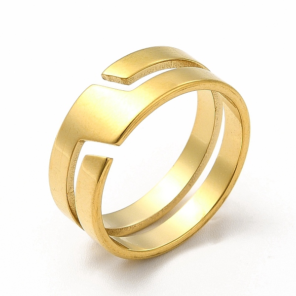 

PandaHall Ion Plating(IP) 304 Stainless Steel Cuff Ring for Women, Real 18K Gold Plated, US Size 6 1/4(16.7mm) 304 Stainless Steel