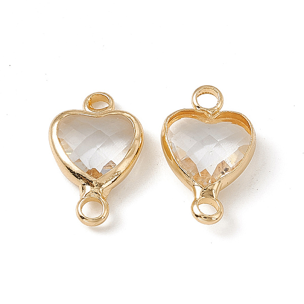 

PandaHall Transparent K9 Glass Connector Charms, Heart Links, with Light Gold Tone Brass Findings, Crystal, 14x8.5x3.7mm, Hole: 1.8mm..., Clear