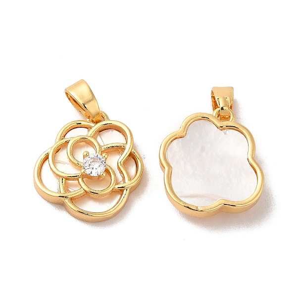 

PandaHall Brass Crystal Rhinestone Flower Charms with Natural Shell, Real 18K Gold Plated, 15x14x4mm, Hole: 2x4.8mm Shell Flower Clear