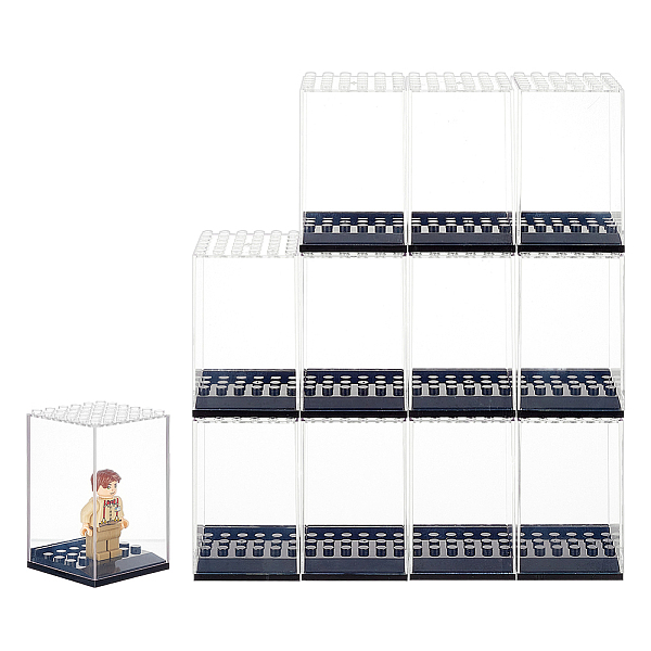

PandaHall Transparent Plastic Minifigures Display Case, for Models, Building Blocks, Doll Display Holder Risers, with Black Base, Clear...