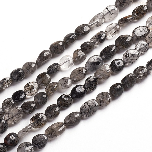 

PandaHall Natural Tourmalinated Quartz/Black Rutilated Quartz Beads Strands, Tumbled Stone, Grade A, Nuggets, 6.5~9.5x5.5~7.5x3.5~5.5mm...