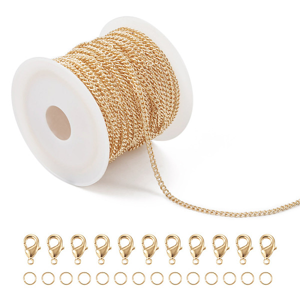 

PandaHall DIY Chain Bracelet Necklace Making Kit, Including Brass Curb Chains & Clasps, 304 Stainless Steel Jump Rings, Real 14K Gold...