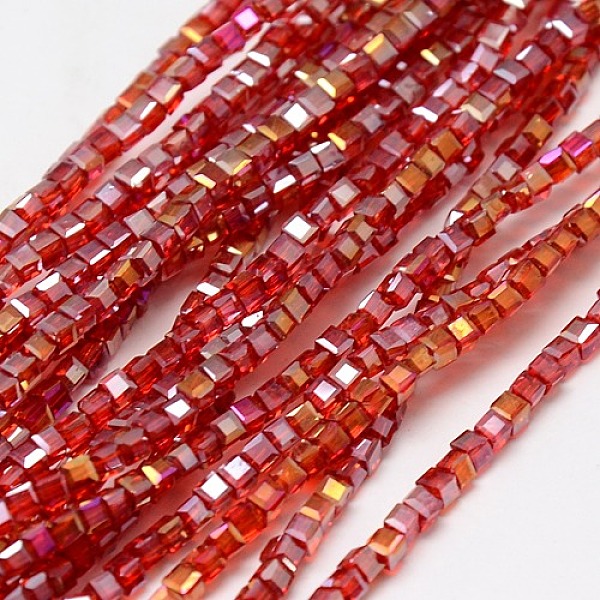

PandaHall Electroplate Glass Bead Strands, AB Color Plated, Faceted, Cube, FireBrick, 4x4x4mm, Hole: 1mm, about 98pcs/strand, 15.7 inch..., Red