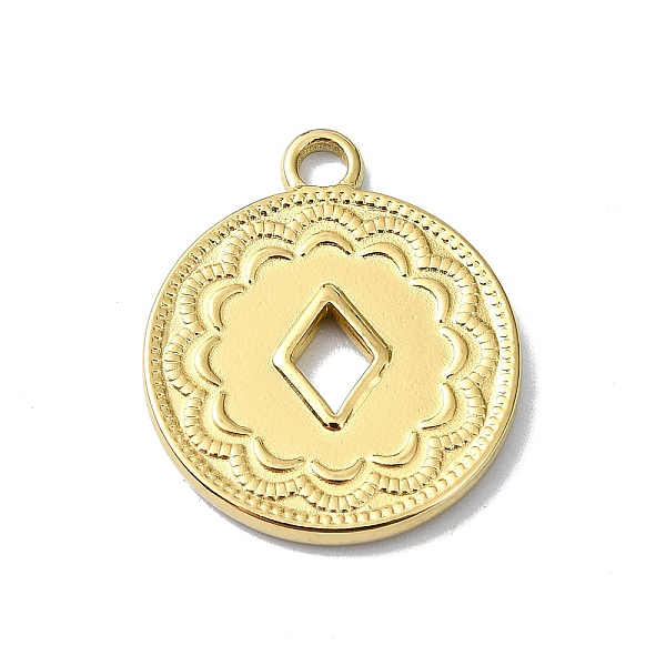 

PandaHall Ion Plating(IP) 304 Stainless Steel Pendants, Real 18K Gold Plated, Flat Round Charm, Rhombus, 18x15x1.5mm, Hole: 2mm 304...