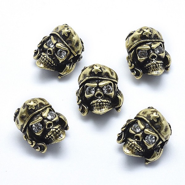 

PandaHall Brass Beads, with Clear Cubic Zirconia, Cadmium Free & Nickel Free & Lead Free, Skull, Antique Golden, 13x12x11mm, Hole: 2mm...