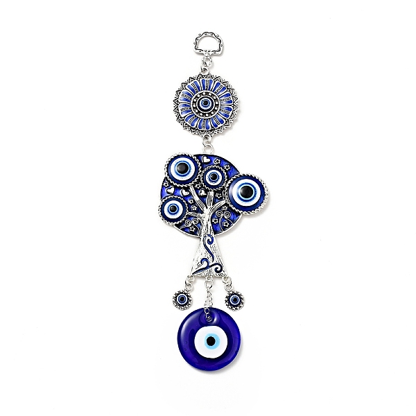 

PandaHall Tree of Life Pendant Decorations, Handmade Lampwork & Alloy Enamel & Resin Evil Eye Hanging Ornaments, Antique Silver, 230mm, Hole...