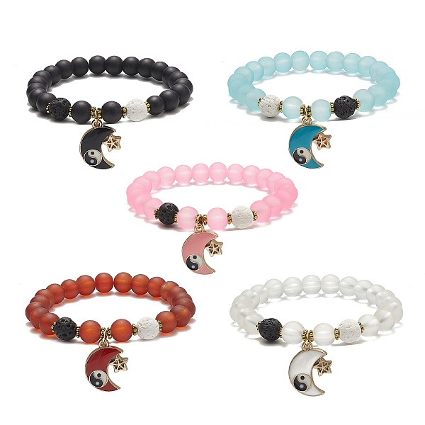 

PandaHall Frosted Glass Bead Stretch Bracelets, Alloy Enamel Moon & Star with Yin Yang Charm Bracelets for Women, Mixed Color, Inner..., Multicolor