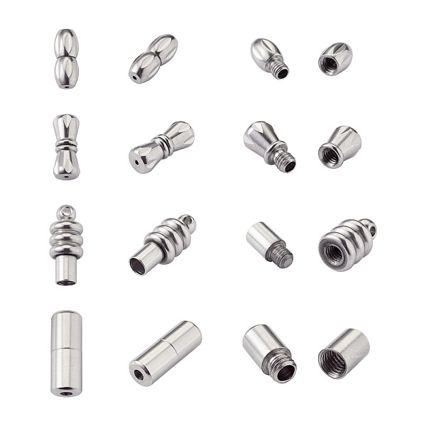 

PandaHall Fashewelry 16Sets 4 Style 304 Stainless Steel Screw Clasps, Stainless Steel Color, 12x5mm, Hole: 0.7mm 304 Stainless Steel