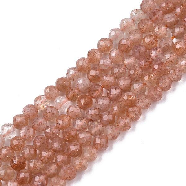 PandaHall Natural Sunstone Beads Strands, Grade A+, Round, Faceted(32 Facets), 3.5mm, Hole: 0.6mm, about 114~116pcs/strand, 15.24 inch~15.51...
