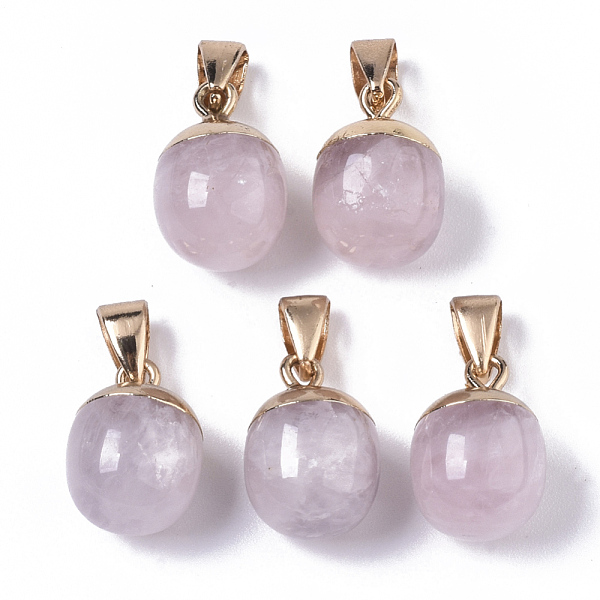 

PandaHall Top Golden Plated Natural Rose Quartz Pendants, with Iron Snap on Bails & Loop, Barrel, 17~19x11.5~12.5mm, Hole: 4x6mm Rose Quartz...