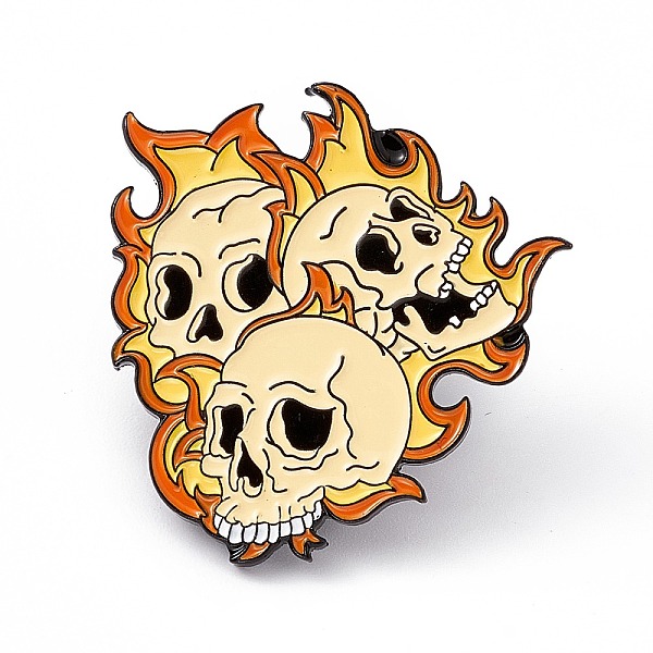 

PandaHall Skull with Flame Enamel Pin, Electrophoresis Black Alloy Punk Brooch for Backpack Clothes, Dark Orange, 30x29x2mm, Pin: 1.2mm...