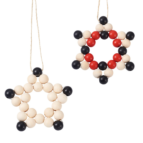 

PandaHall Elecrelive 2Pcs 2 Style Christmas Theme Wood Pendant Decorations, with Hemp Rope, Star, Colorful, 290~340mm, Pendant..., Multicolor