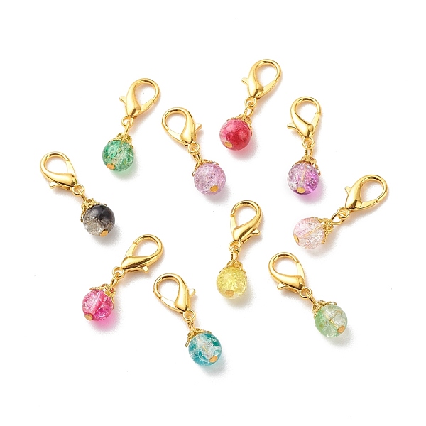 

PandaHall Two Tone Crackle Glass Pendant Decorations, Lobster Clasp Charms, Clip-on Charms, for Keychain, Purse, Backpack Ornament, Stitch..., Multicolor