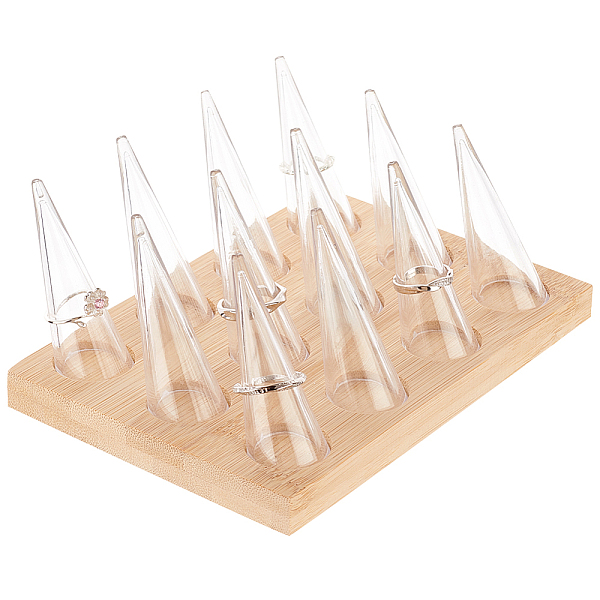 

PandaHall 12Pcs Clear Plastic Cone Ring Display Holders, with Bamboo Base, Rectangle, Wheat, Finish Product: 16x11.5x7cm, Cone: 6x2.4~25.5cm..., Orange
