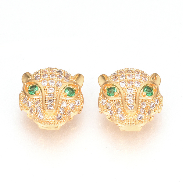 

PandaHall Brass Micro Pave Cubic Zirconia Beads, Leopard, Golden, 11x11x6mm, Hole: 1.5mm Brass+Cubic Zirconia Leopard